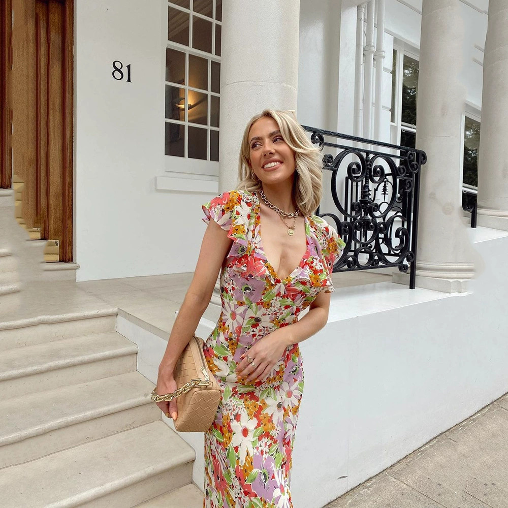 ZARA Womens Spring Summer Floral Print Backless Dress Elegant Office Sexy